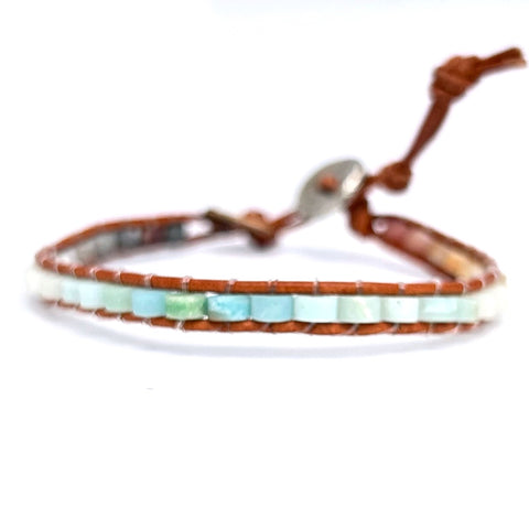 heishi amazonite natura l leather silver 