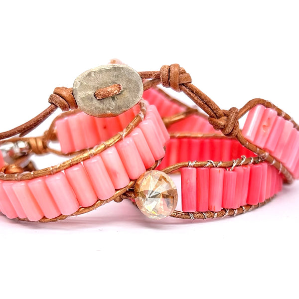 natural leather coral Swarovski