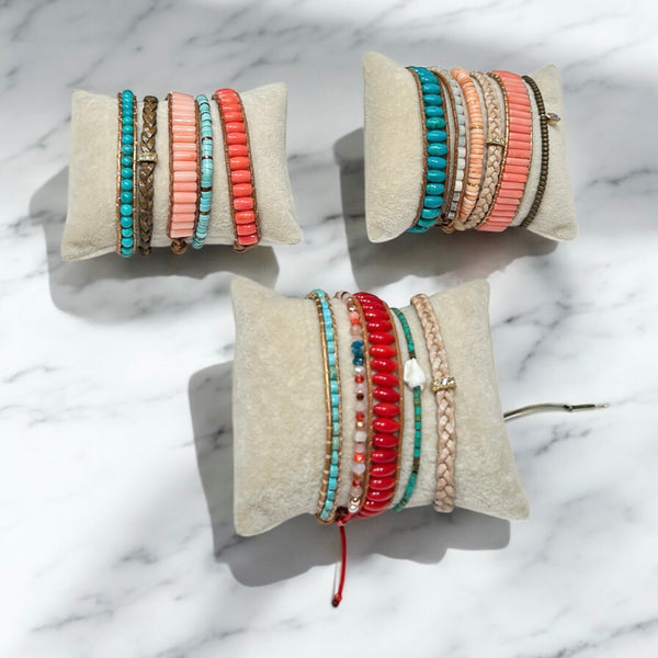 coral turquoise leather wrap bracelets lot of bracelets